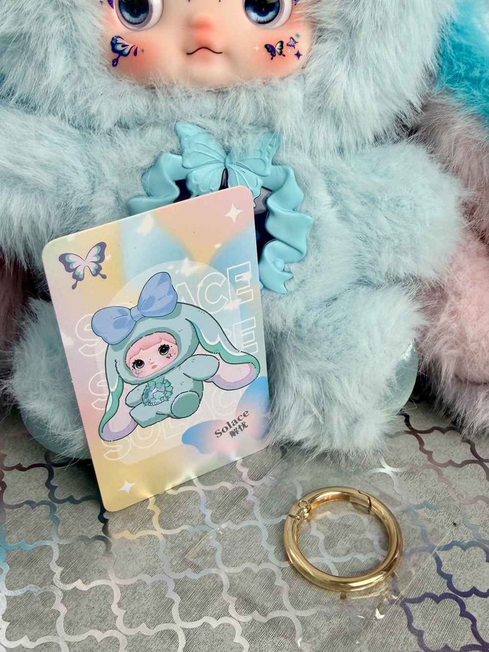 Nommi Solace 🩵 Fantasy World Blue Pink Bunny Butterfly Bag Charm Keychain Plush - Picture 10 of 12